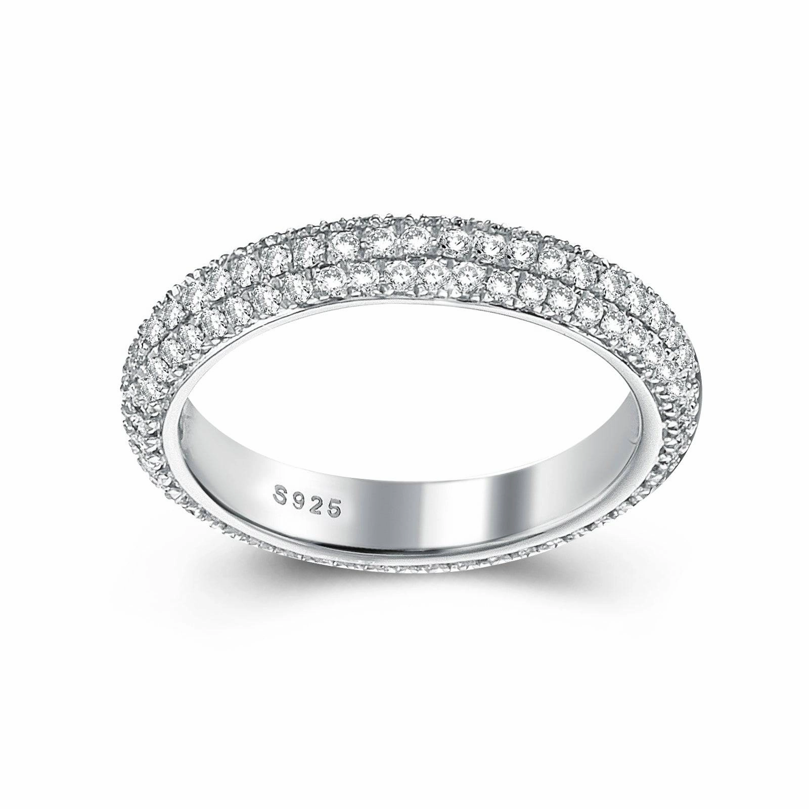 Louily Vintage 3 Row Design Round Cut Women's Wedding Band In Sterling Silver Shiny Craft Minimal Detail