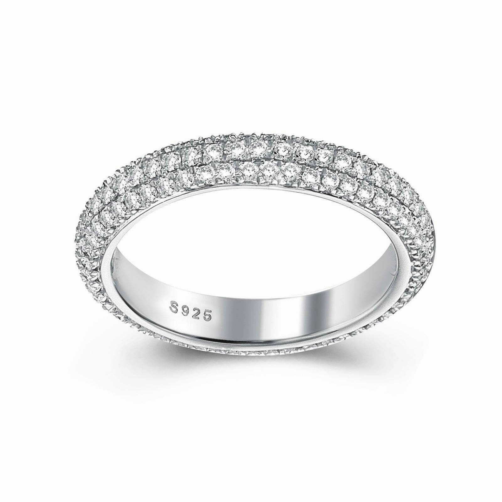 Louily Vintage 3 Row Design Round Cut Women's Wedding Band In Sterling Silver Holiday Party