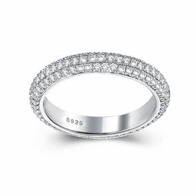 Louily Vintage 3 Row Design Round Cut Women's Wedding Band In Sterling Silver Shiny Craft Minimal Detail