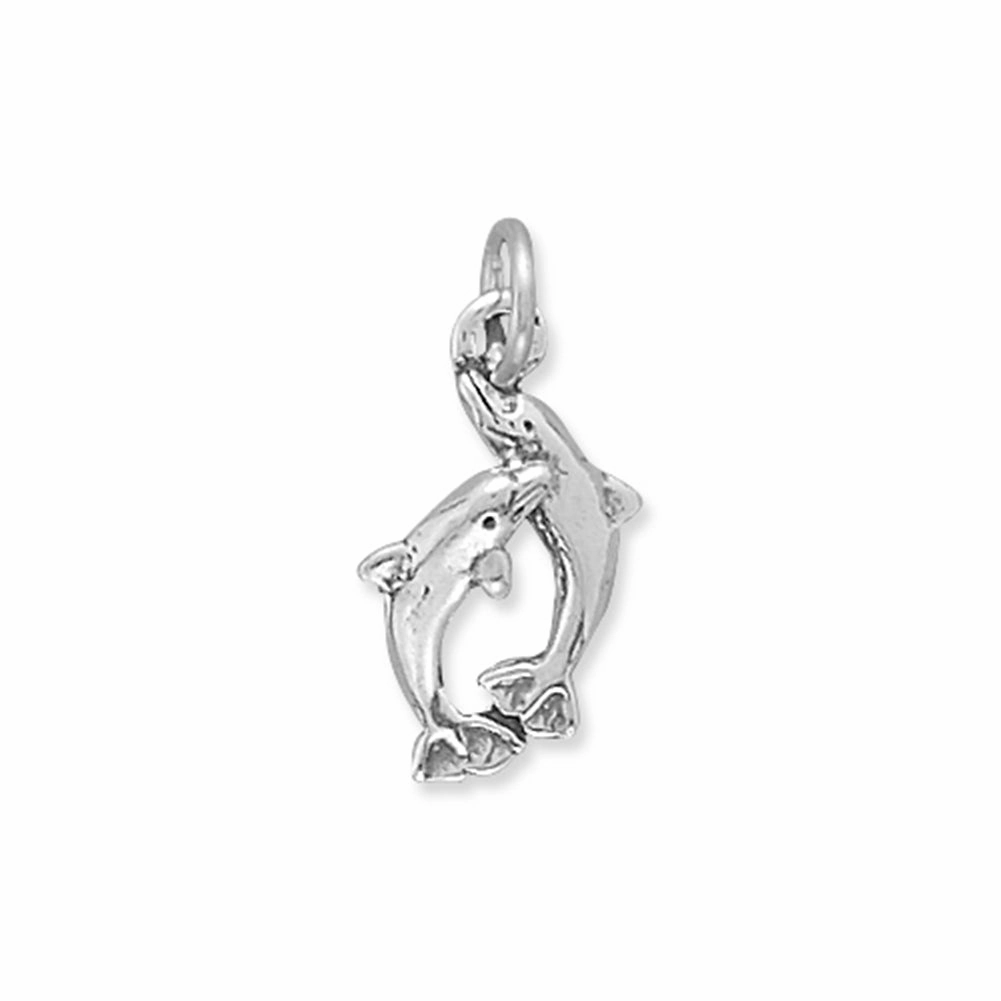 Shiny Layer Luxe Lookbook Two Playful Dolphins Charm Sterling Silver - Made in the USA