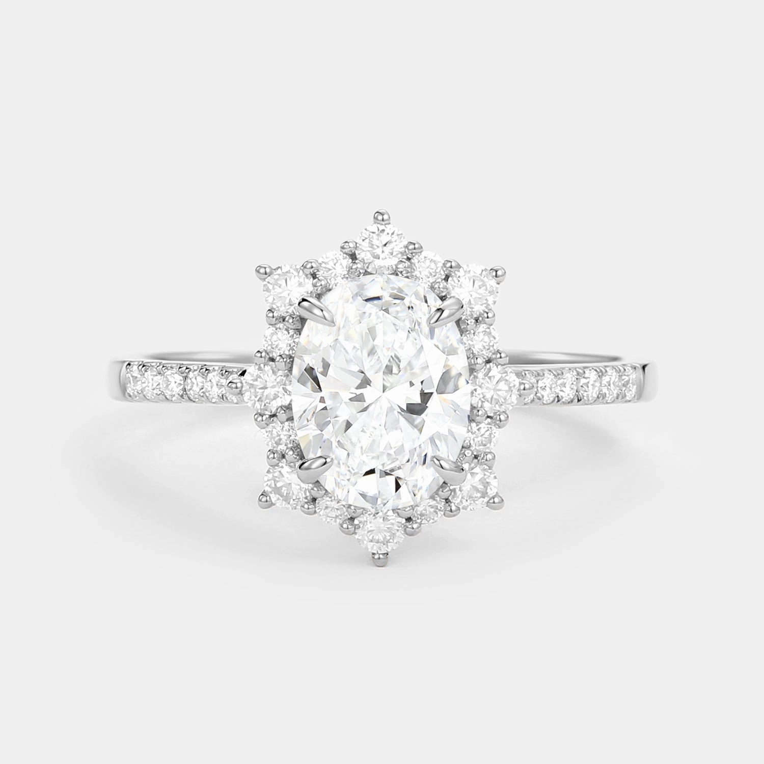 Shine Bright Classic Piece Oval Lab Grown Diamond Cluster Halo Ring