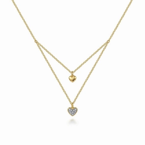14K Yellow Gold Diamond Double Heart Pendant Necklace Camera Glow Trendy Sparkle