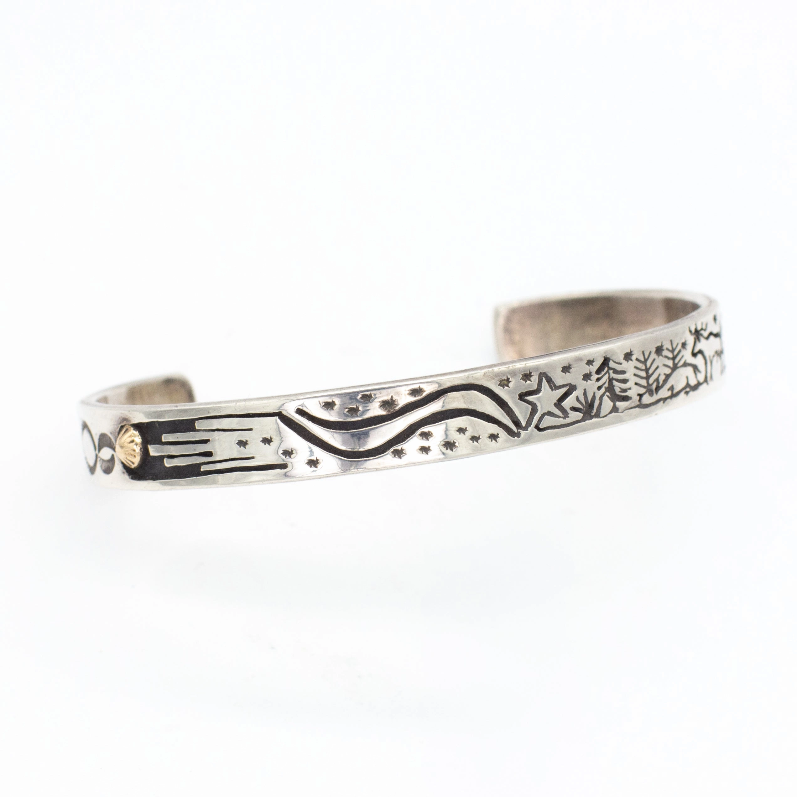 Soft Materials Natural Details Vidal Aragon Santa Domingo/Kewa Handmade Sterling Silver 14KT Cuff Bracelet