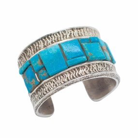 Tufa Cast Handmade Navajo Sterling Turquoise Bracelet Hallmark Unknown Luxe Touch