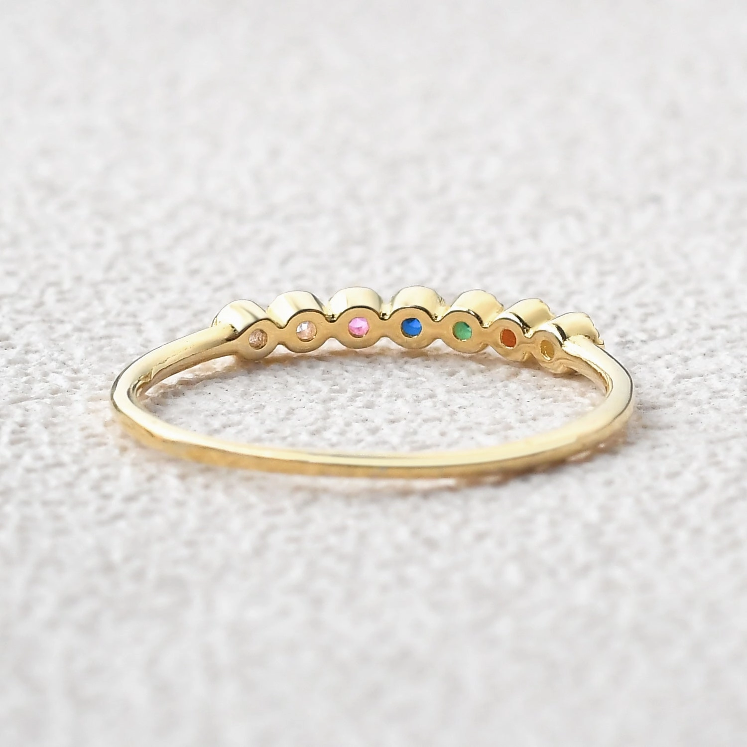 Rainbow Lab Sapphire Gemstone Half Rose Gold Wedding Band Sophisticated Glam