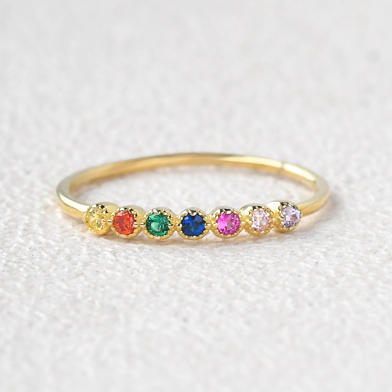 Timeless Fit Rainbow Lab Sapphire Gemstone Half Rose Gold Wedding Band
