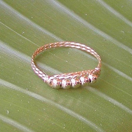 Romantic Present Five Little Beads 14kt Gold Filled Wirewrapped Ring