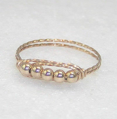 Premium Style Five Little Beads 14kt Gold Filled Wirewrapped Ring