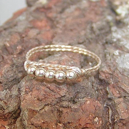 Stylish Trinket Polished Accent Five Little Beads 14kt Gold Filled Wirewrapped Ring