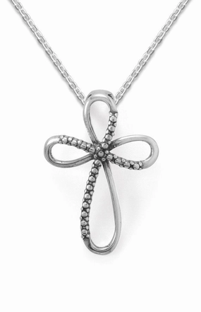 Looped Cross Pendant Slide Bead Design Antiqued Sterling Silver with Chain Sleek Touch