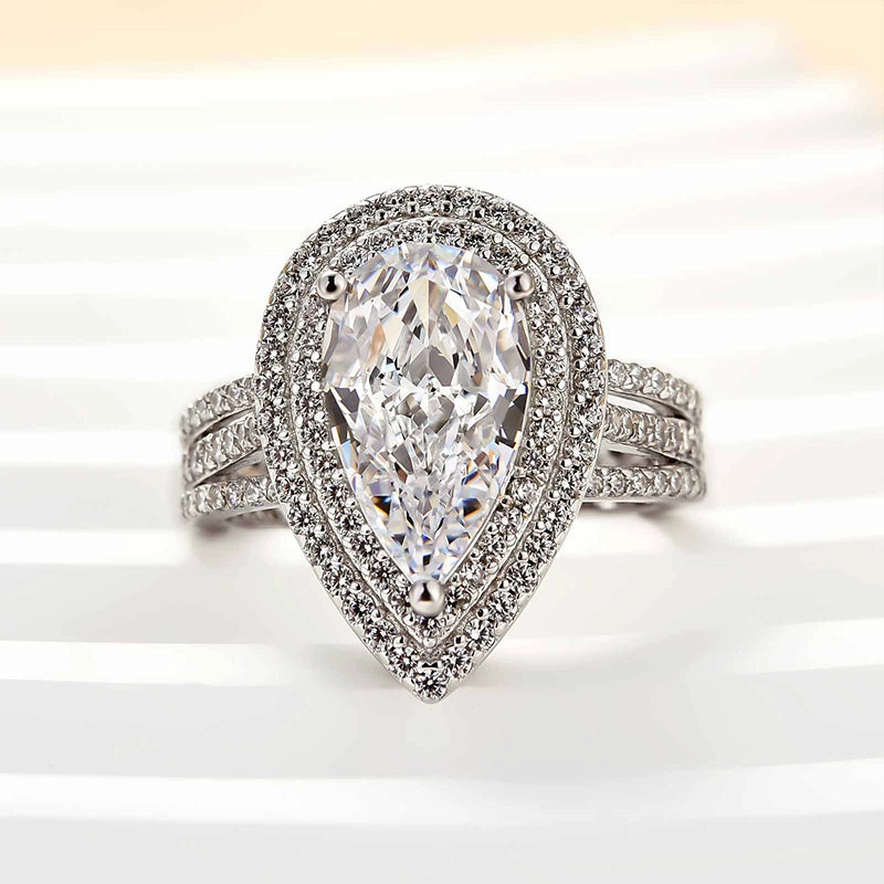 Louily Luxury Double Halo Pear Cut Engagement Ring In Sterling Silver Casual Outfit