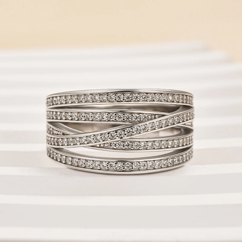 Louily Dainty X Criss Cross Wedding Band For Women In Sterling Silver Signature Accent