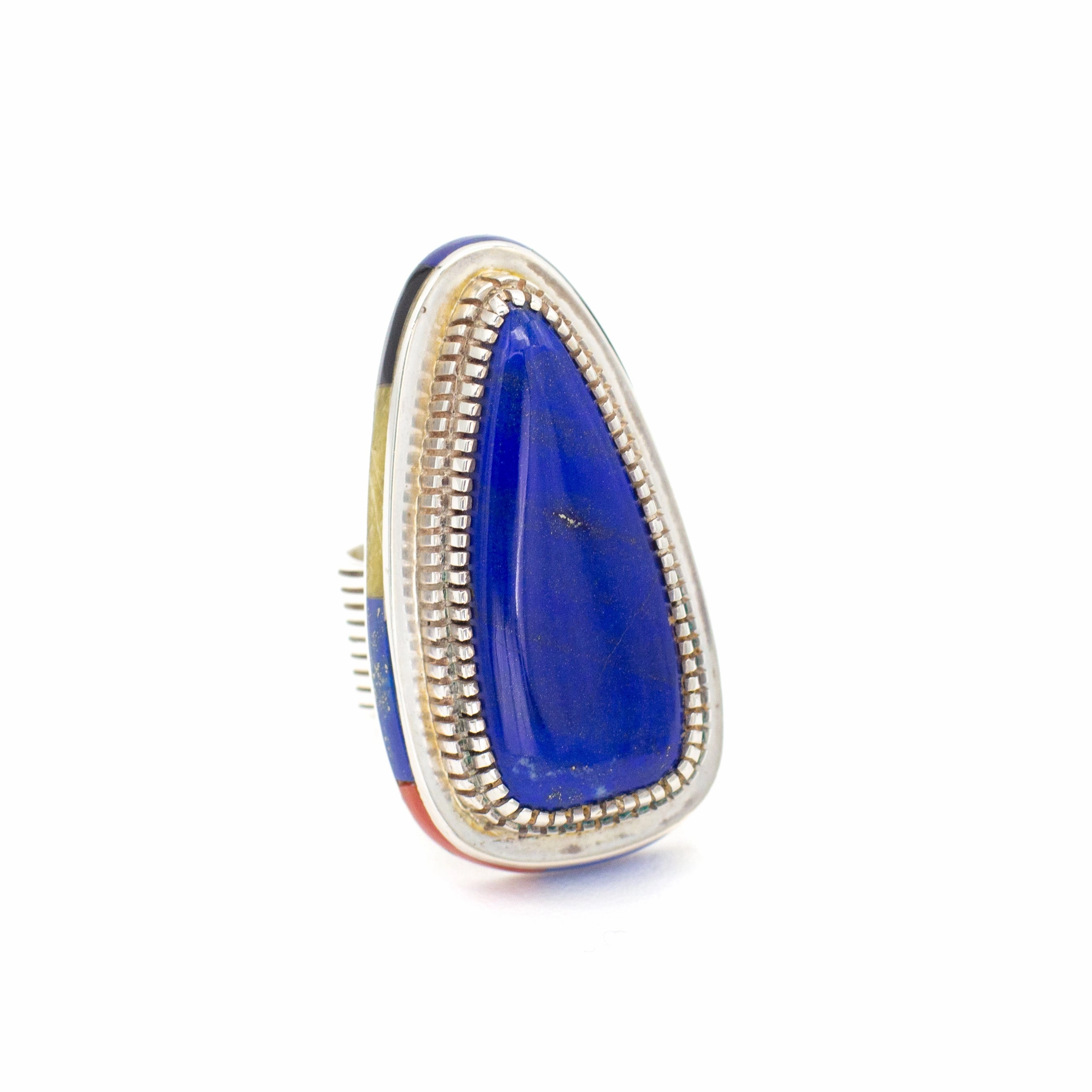 Luxurious Craft Gibson Nez Navajo Handmade Sterling Silver Lapis Coral Serpentine Ring