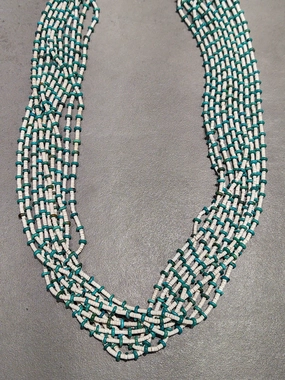 Marilyn Moquino Kewa Turquoise & White Clamm10-Strand Necklace - Handmade Native American Modern Sparkle Gold Accent