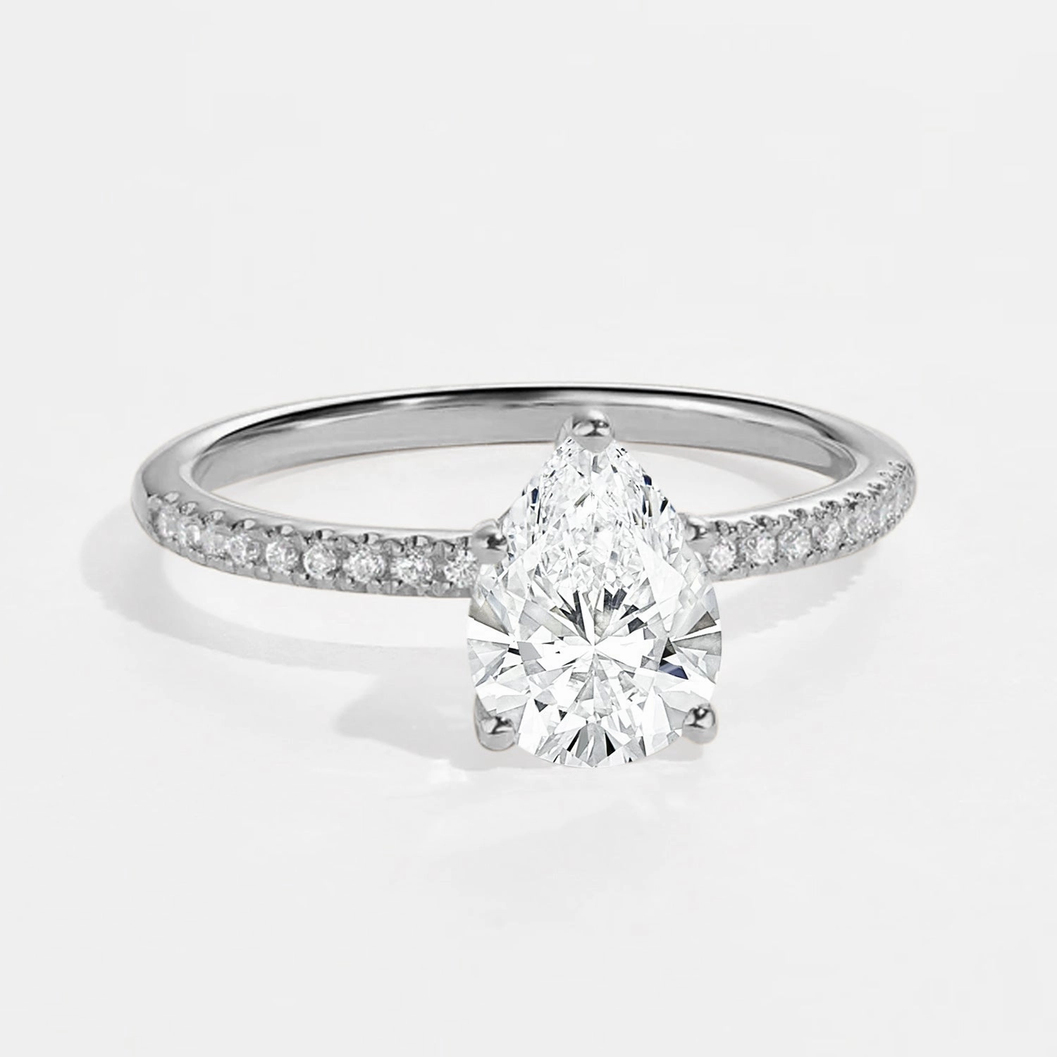 1.5ct Pear Shaped Moissanite Pave Classic Solitaire Ring Minimal Edge