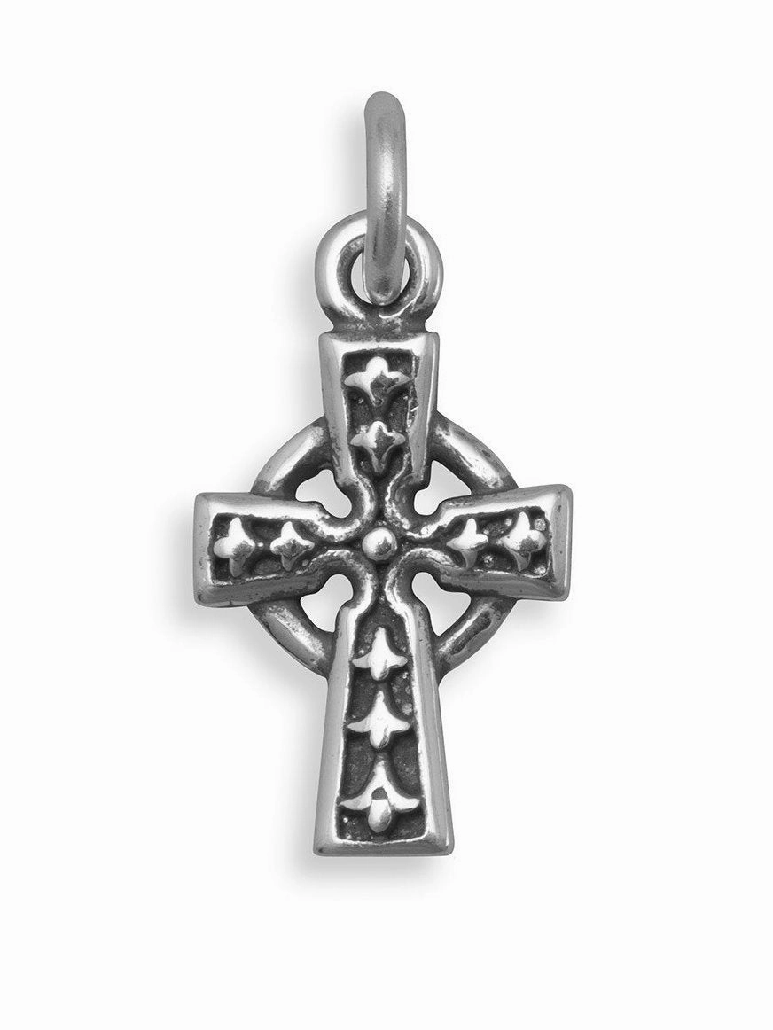 Celtic Cross Charm Antiqued Sterling Silver Glossy Touch Classic Design