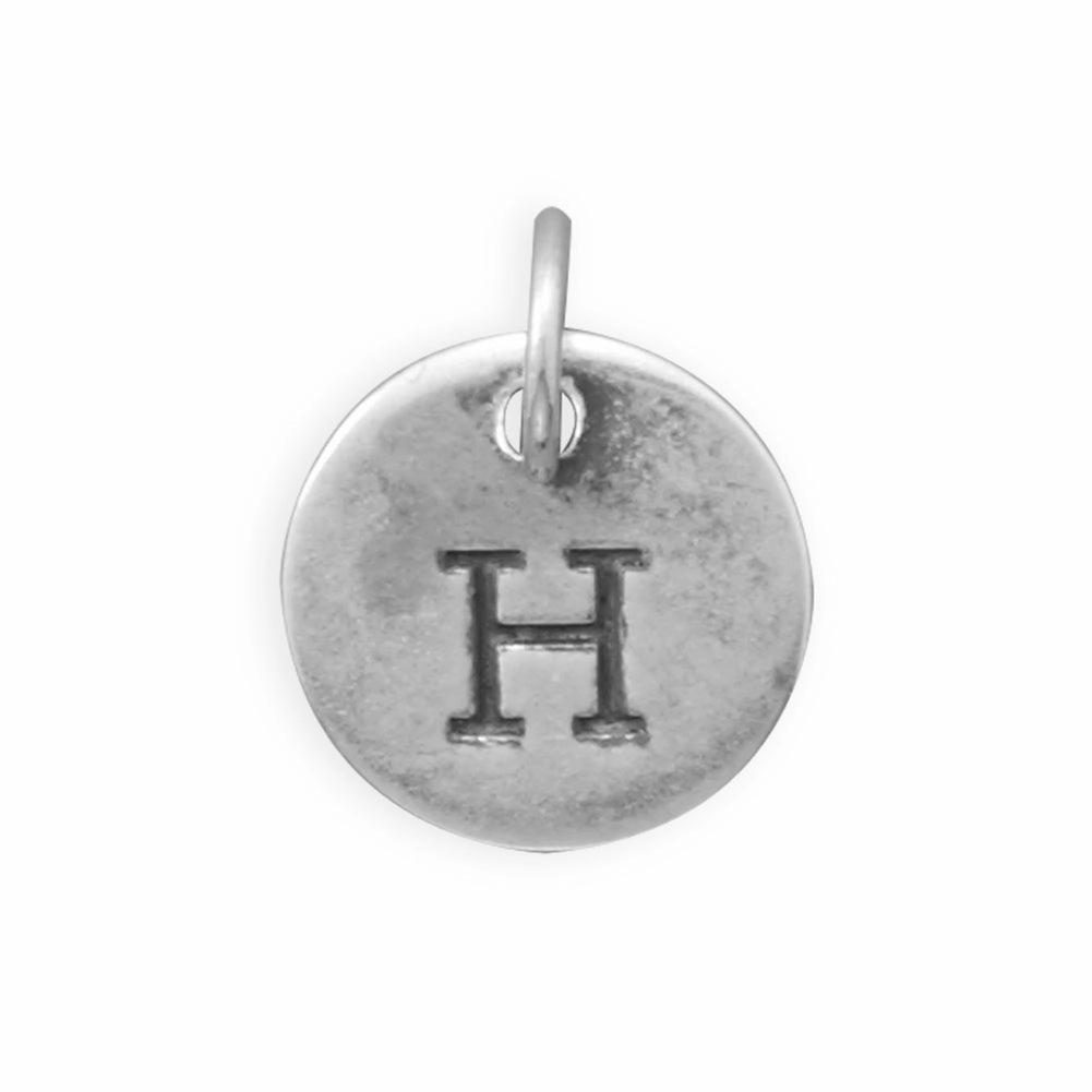 Contemporary Accent Antiqued Finish Sterling Silver Letter H Disk Charm
