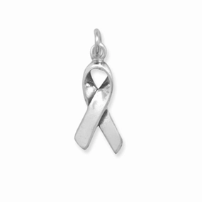 Trendy Form Awareness Ribbon Charm Pendant Antiqued Sterling Silver