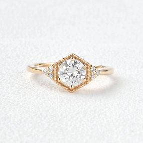 Geometric Moissanite Yellow Gold Ring Handcrafted Feature