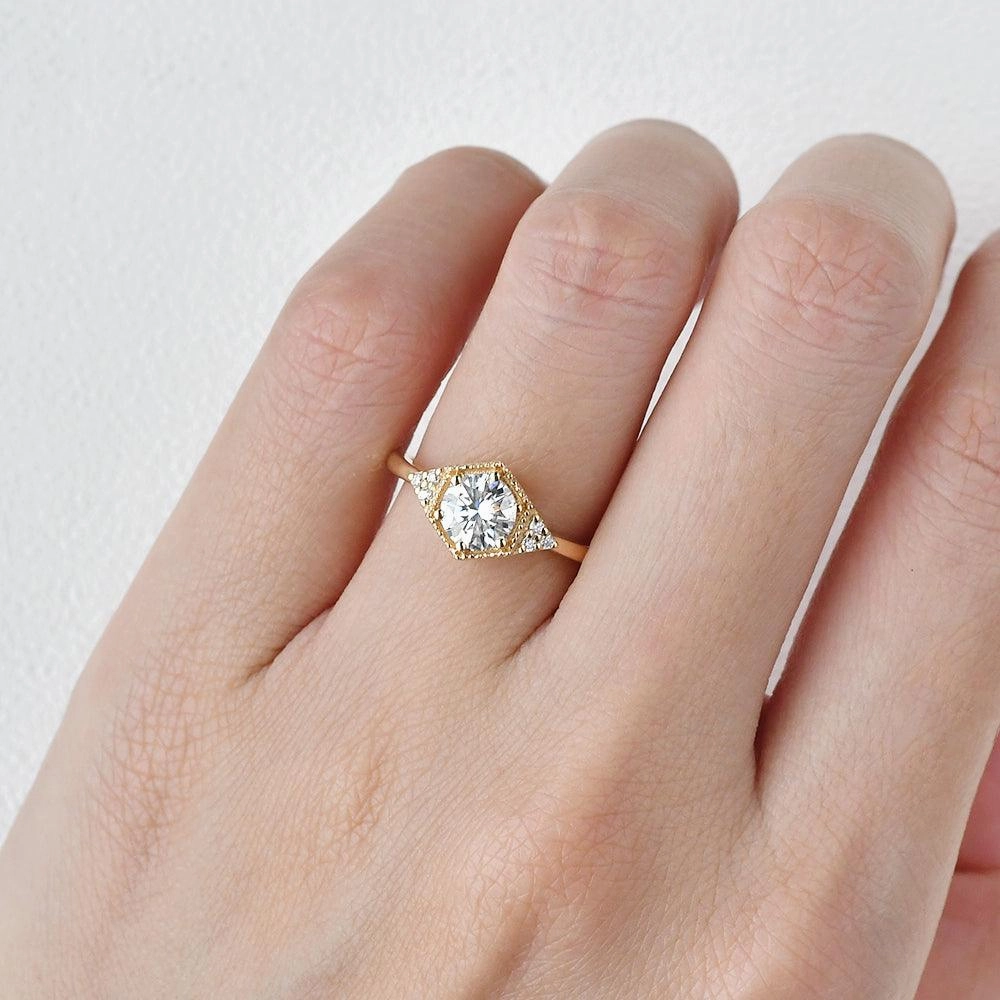 Timeless Spark Geometric Moissanite Yellow Gold Ring