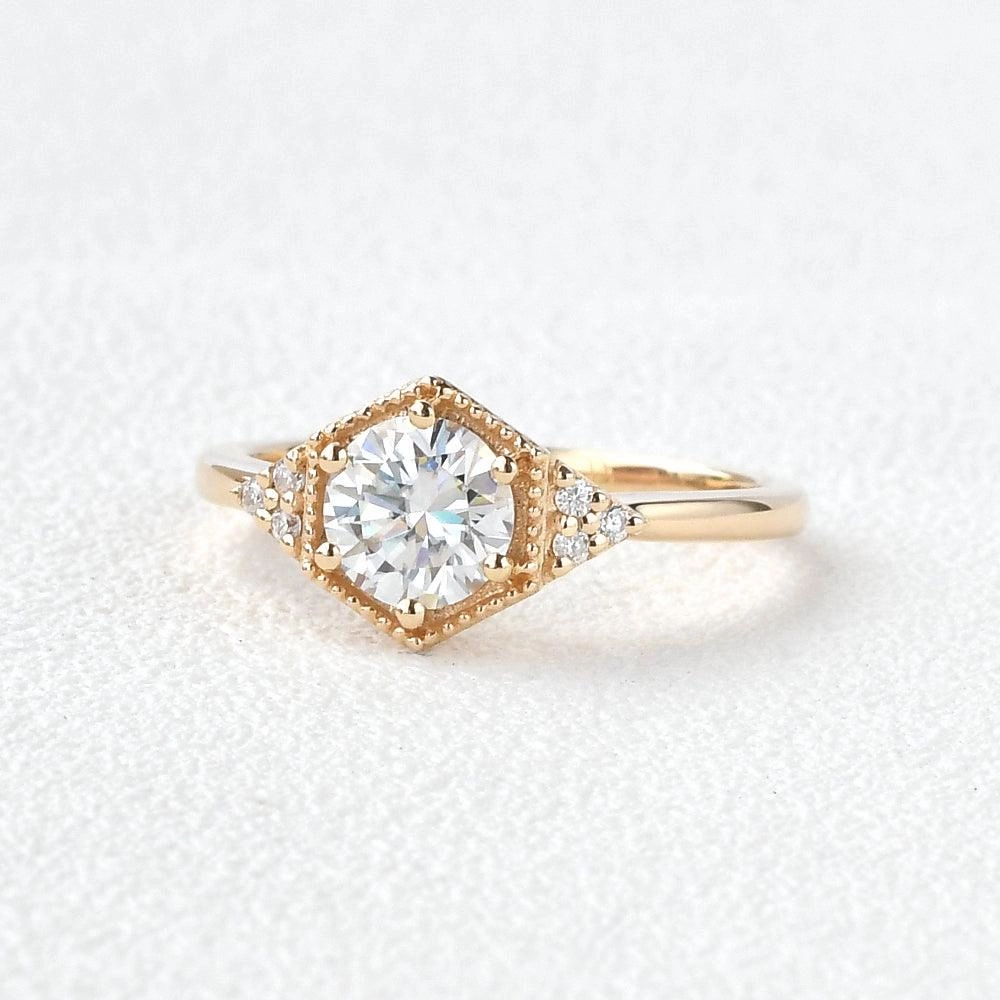 Geometric Moissanite Yellow Gold Ring youth choice