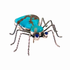Smart Casual Herbert Ration Navajo Handmade 925 Sterling Silver Turquoise Spider Pin (Lapis Eyes)