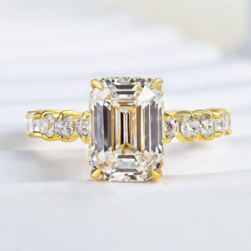 Modern Accent Simple pieces Louily Unique Yellow Gold Emerald Cut Engagement Ring