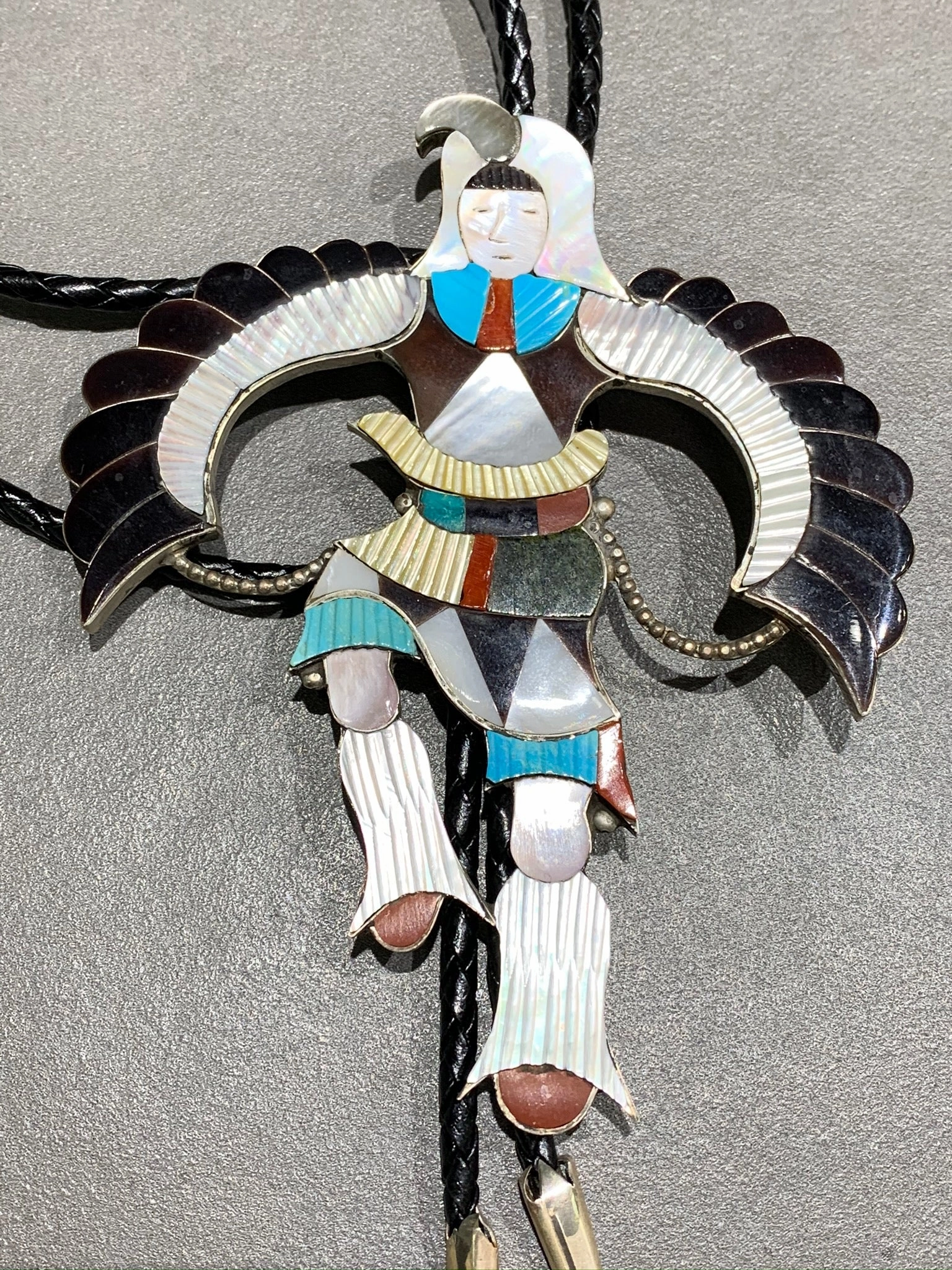 JONATHAN BEYUKA ZUNI INLAY EAGLE DANCER STERLING SILVER BOLO Weekend Glam youth choice