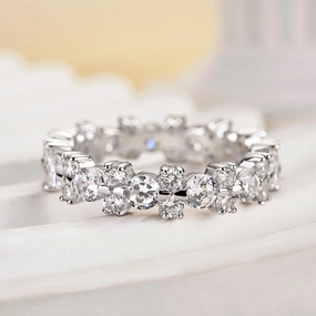 Louily Unique Round Cut Full Wedding Band for Women Artisan Made Sophisticated Design