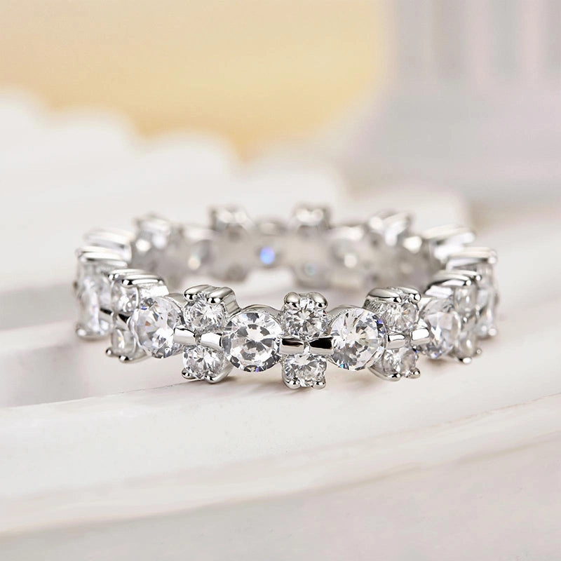 Louily Unique Round Cut Full Wedding Band for Women Artisan Made Sophisticated Design