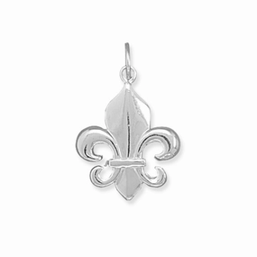 Sparkle Touch Romantic Fashion Fleur-de-Lis Charm Pendant Polished Sterling Silver