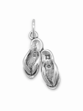 Flip Flops 3-D Pair of Sandals Charm Sterling Silver - Made in the USA Layered Mood