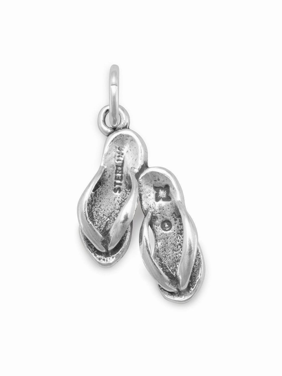 Flip Flops 3-D Pair of Sandals Charm Sterling Silver - Made in the USA Layered Mood