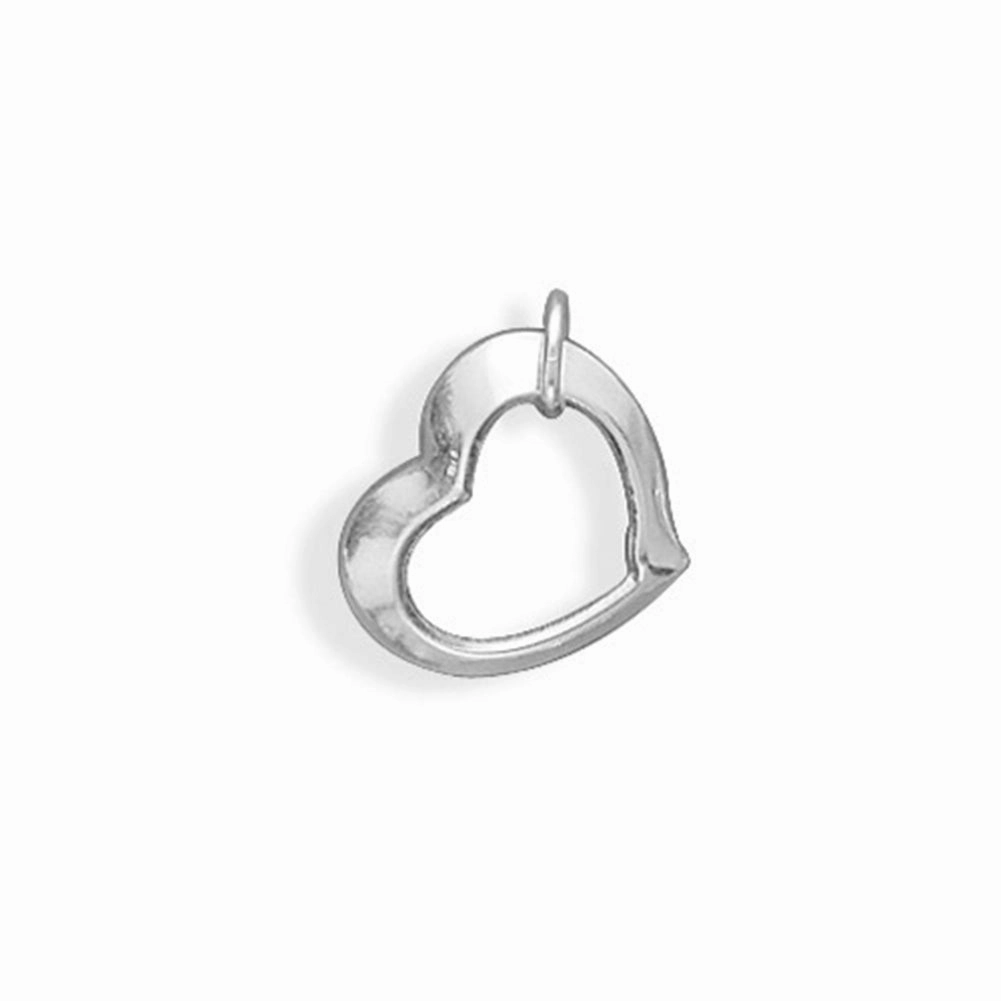 Floating Heart Charm or Pendant Sterling Silver, Made in the USA Smooth Lines Charming Detail
