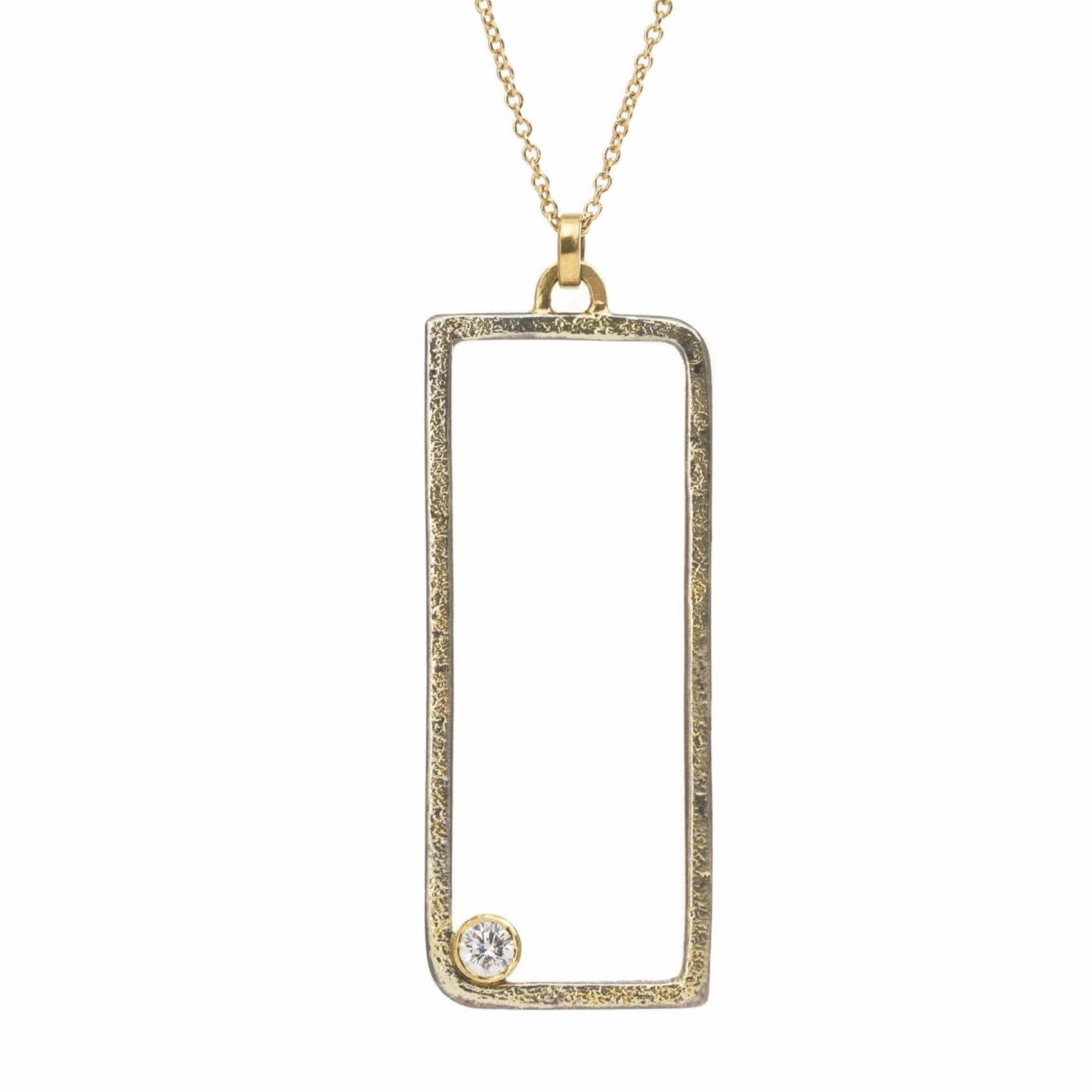 Engagement Accessory Floating Square Hoop Necklace - 22k/18k Gold, Oxidized Silver   a Reclaimed Diamond