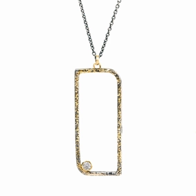 Superb Item Party Present Floating Square Hoop Necklace on Oxidized Silver Chain - 22ky, 14ky, Oxidized Silver   VS Diamond