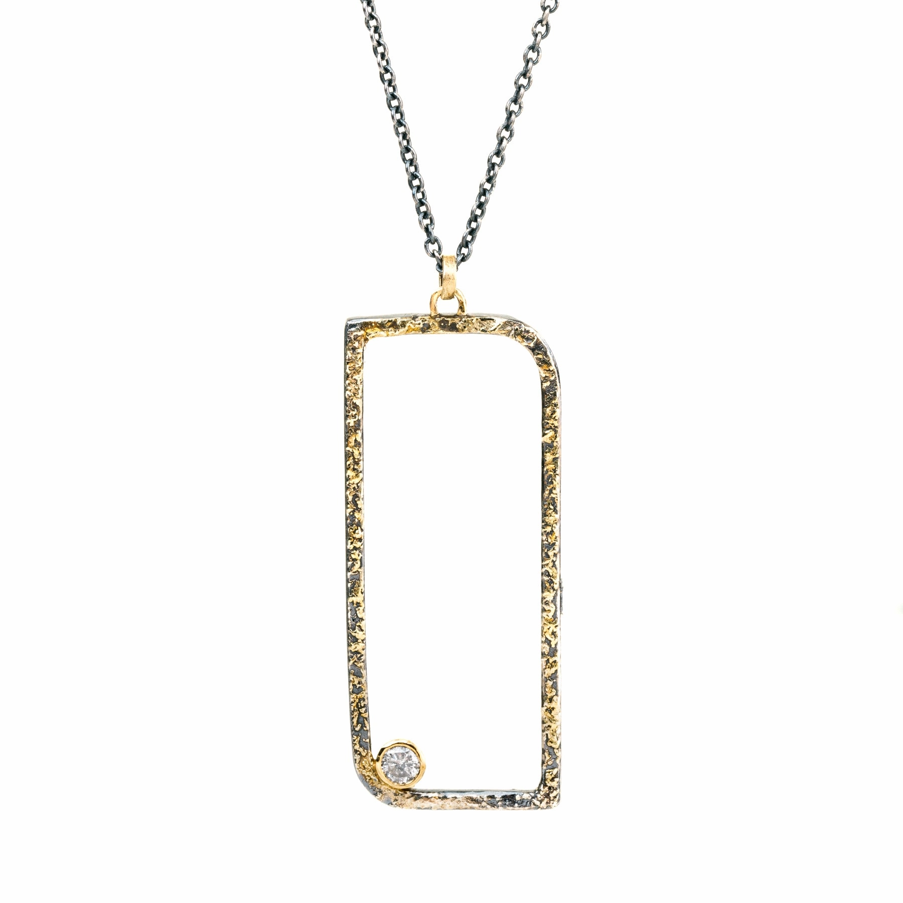 Superb Item Party Present Floating Square Hoop Necklace on Oxidized Silver Chain - 22ky, 14ky, Oxidized Silver   VS Diamond