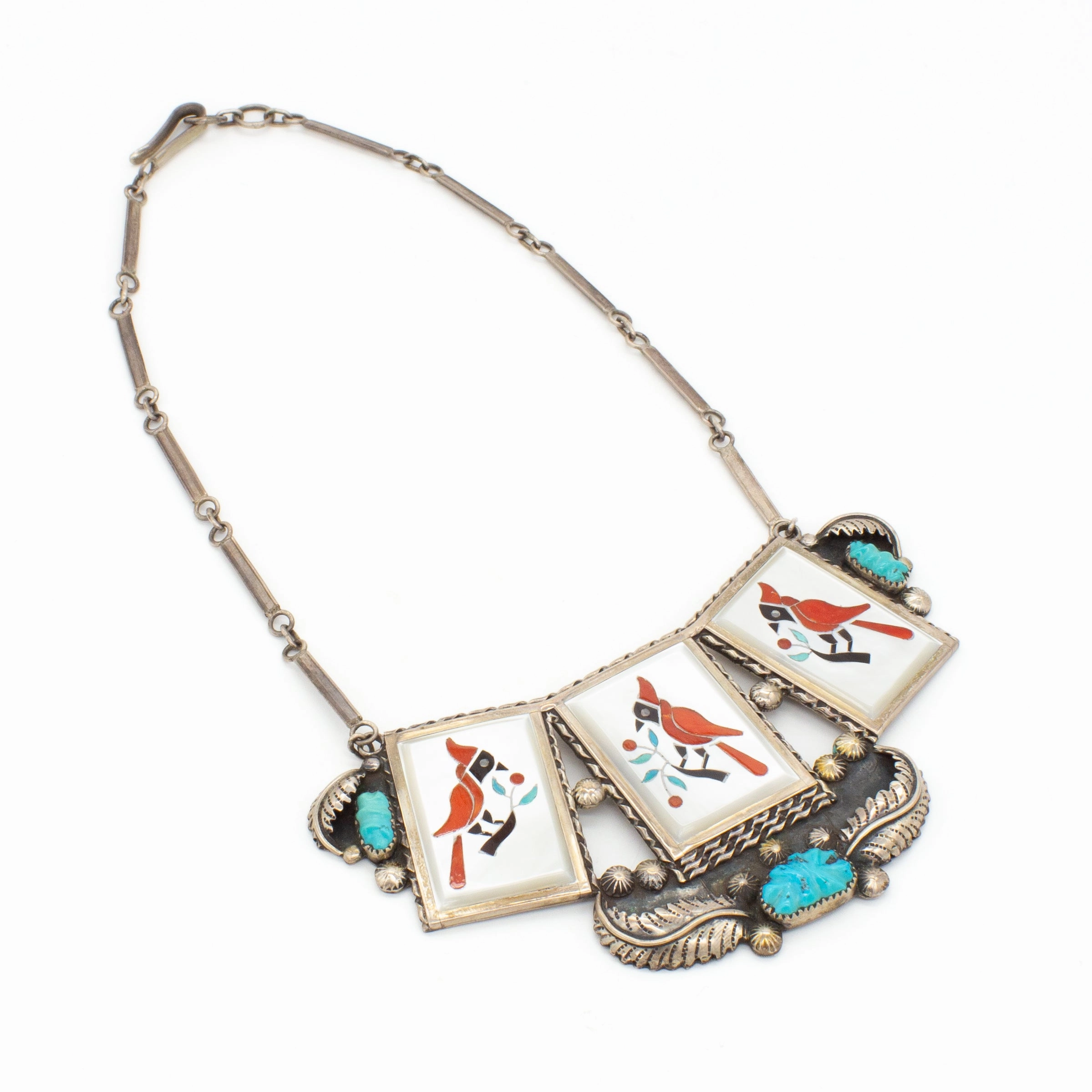 Florentine & Lela Panteah Zuni Handmade Sterling Silver Inlay Necklace Star Detail