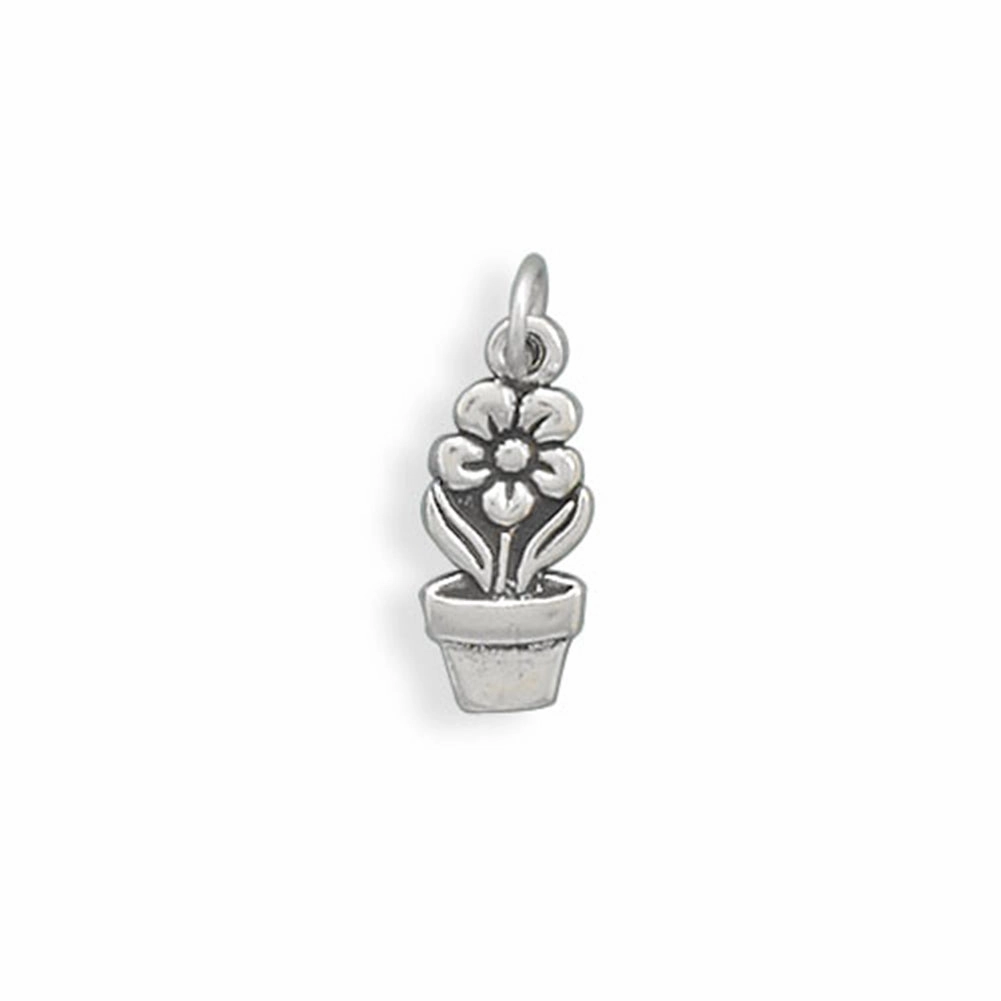 Wedding guest Flower Pot Charm Sterling Silver - Made in the USA