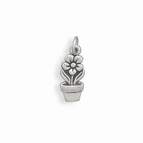 Wedding guest Flower Pot Charm Sterling Silver - Made in the USA