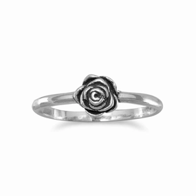 Glamorous Ornament Premium Present Flower Rose Ring Pinkie Ring Small Antiqued Sterling Silver