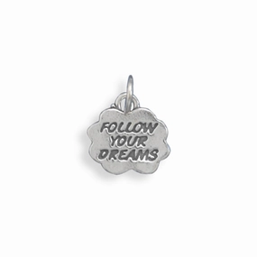 Textured Feature Refined Craftwork FOLLOW YOUR DREAMS Charm Sterling Silver - Made in the USA