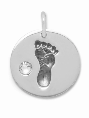 Simple Form Exclusive Accent Footprint Charm with Clear Crystal Sterling Silver