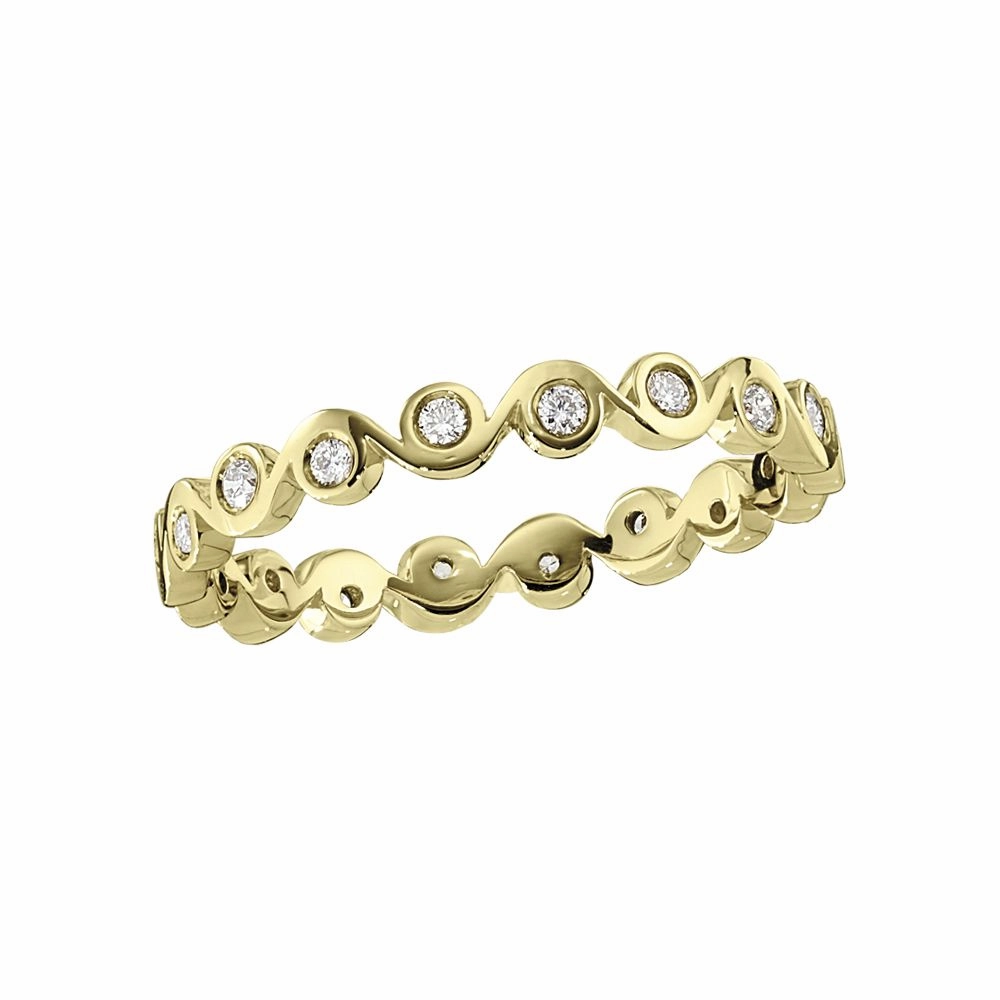 Stackable Modern Bezel Set Zigzag Diamond Yellow Gold Band Eye Catcher Refined Accent
