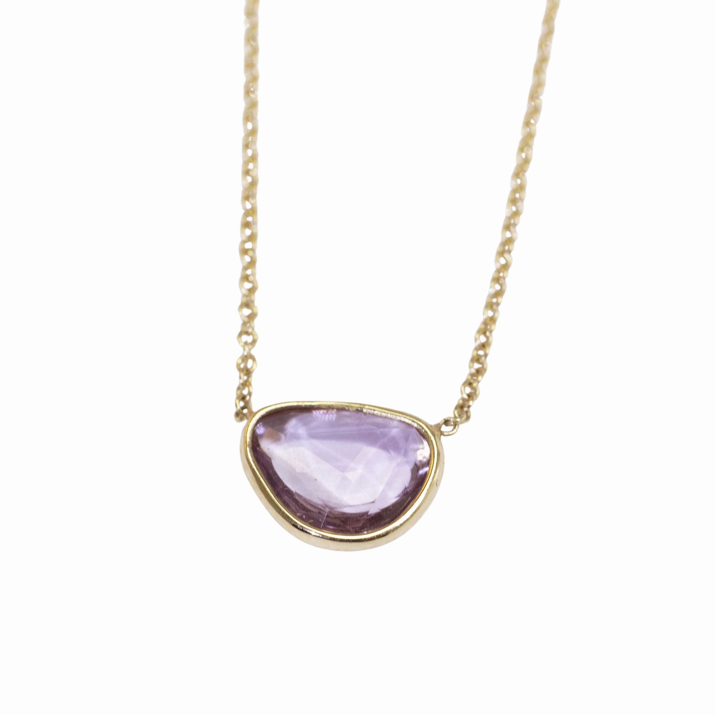 Holiday Gift Minimalist Item Lavender Sapphire Bezel Slice Necklace - 14k Gold