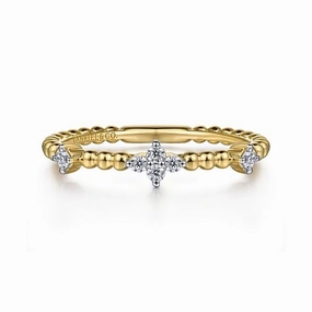 14K Yellow Gold Diamond Station Bujukan Stackable Ring Refined Feature Shiny Gem