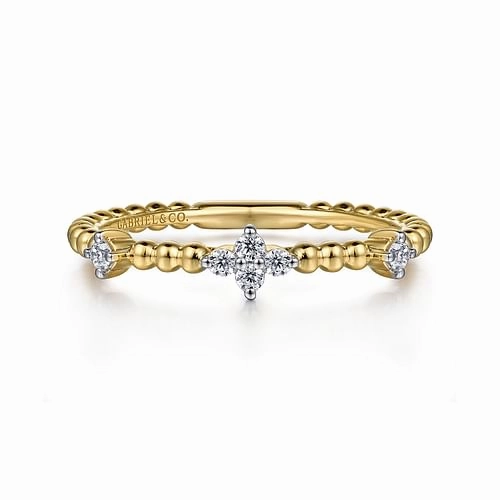 14K Yellow Gold Diamond Station Bujukan Stackable Ring Refined Feature Shiny Gem