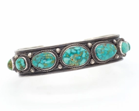 Andy Cadman Navajo Handmade Sterling Silver Turquoise Cuff Bracelet Brilliant Sparkle Minimalist Accent