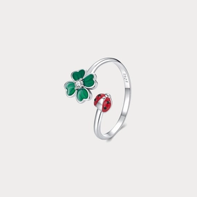 Contemporary Insignia Petite Present Four Leaf Clover Ladybug Ring