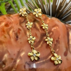 Four Plumeria CZ Waterfall Dangle Earrings Glittering Creation